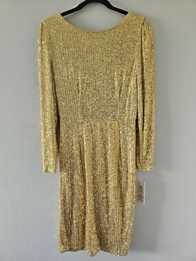 NANETTE LEPORE NWT Gold Sequin Long-Sleeve Cocktail Dress